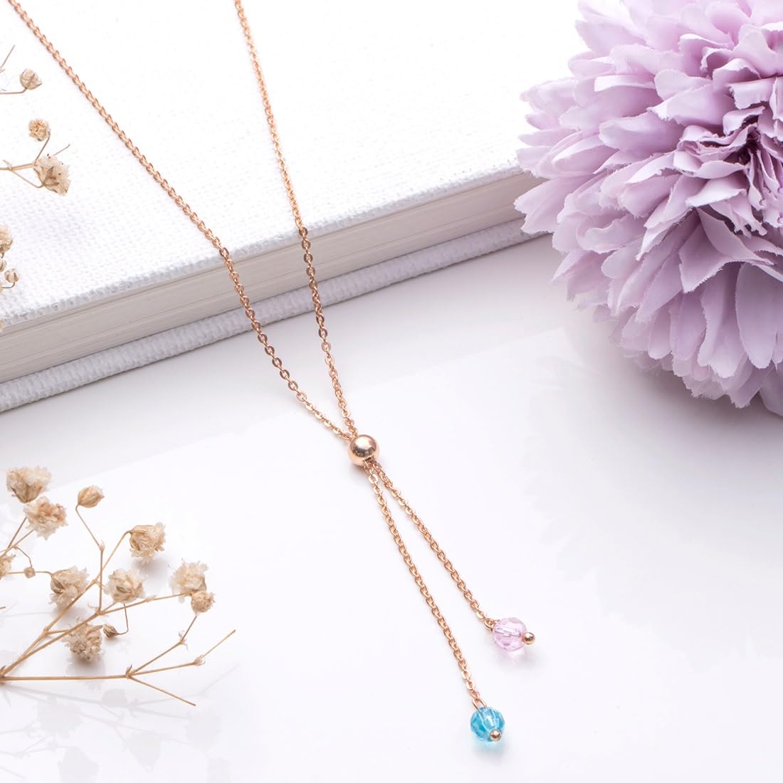 925 Sterling Silver Adorned Grace Rose Plated Necklace with Hallmark